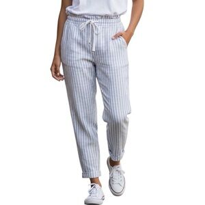 AMERICAN EAGLE | Womens Blue Striped Linen Blend Drawstring Pull On Pants size L